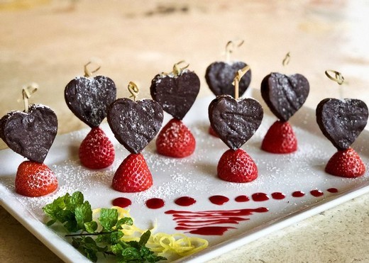 Chocolate Brownie Skewers with Raspberry Sauce