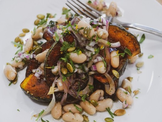 Roasted Kabocha Squash Salad with Cannellini Beans